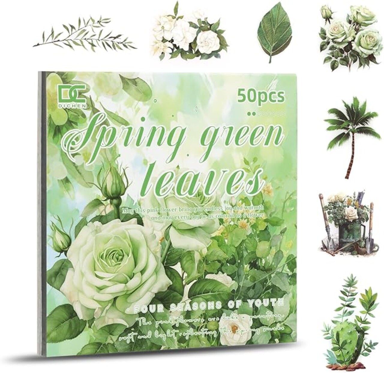 170 Pcs Spring Scrapbook Sticker & Paper Kit - 145 Waterproof PET Flower Decals & 25 Sheets Scenic Material Paper - Pre-Cut Floral Supplies for Bullet Journals, Collage, and DIY Crafts